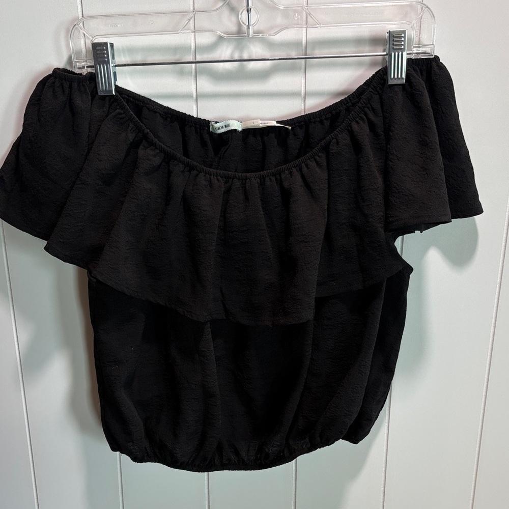 Kimchi Blue crop top sleeveless flutter top elastic waist Black L